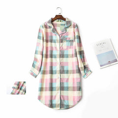 Woven Flannel Cotton Nightdress Lapel Cardigan