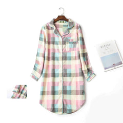 Woven Flannel Cotton Nightdress Lapel Cardigan