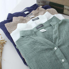 Sun Protection Japanese Fresh Loose Cotton And Linen Stand Collar Shirt