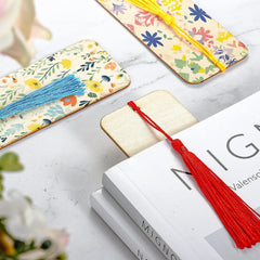 Wooden blank bookmarks set – tassel hanging decorative pendant close-up