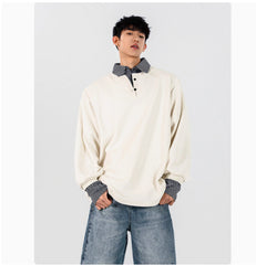 False Two-piece Shirt Collar Patchwork Sweater Male
