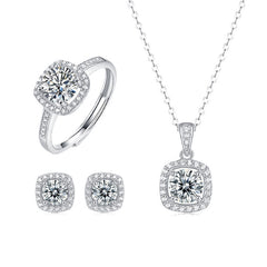 Korean Style Asterism Moissanite Ring Necklace Suit