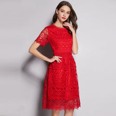 Small Fragrance Round Neck Heavy Industry Water-soluble Hollow Large Size Dress