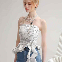 Summer Contrast Color Polka Dot Irregular Spaghetti-strap Top