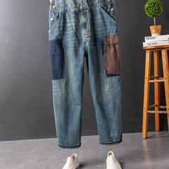 Men's And Women's Contrast Color Overalls Suspender Pants