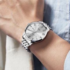 Men's Business Roman Scale Steel Belt Quartz Watch