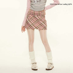 High Waist Slimming Sheath Plaid Skirt