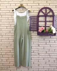 Women's Dark Green Casual Suspender Wide-leg Jumpsuit