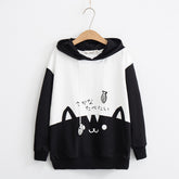 Japanese Mori female cartoon cat print hooded sweater long sleeve hoodie jacket women