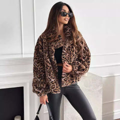 Fashion Personality New Autumn And Winter Fur Leopard Print Lapel Short Coat