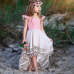 918 small fly sleeve child dress female irregular Fan Lou
