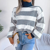 European And American Street Stripe Lantern Sleeve High Neck Bottoming Sweater