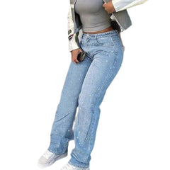Elegant Elegant Party Rhinestone Women Wide-leg Jeans