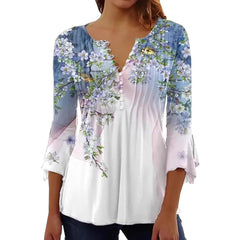 Women's Single-breasted Fashion V-neck Half-sleeve Top