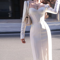 Black Square Neck Long Sleeve Bottoming Dress