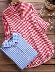 New Style Plaid Lapel Long-sleeved Retro Shirt Button