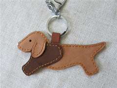 Dachshund Dog Pendant Handmade Cowhide Car Keychain