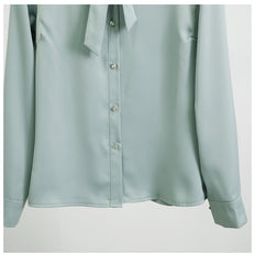 Long-Sleeved Solid Color Shirt With Neckline Tie