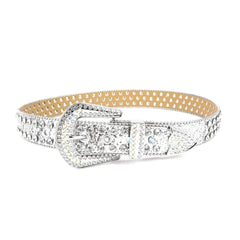 Dark Rhinestone Inlaid Sequins Punk Hip Hop Decorative Rivets Wide Belt