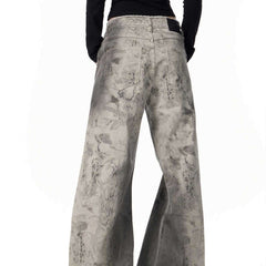 Women's High Street Distressed Printed Jeans