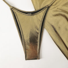 Women's Bronzing Fabric Top Halter Strap Swimsuit Set