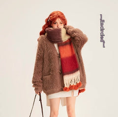 Colorful Striped Wool Ball Warm Scarf