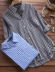 New Style Plaid Lapel Long-sleeved Retro Shirt Button