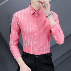 Summer Men's Casual Long-sleeved Striped Shirt