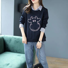 Women's Autumn Winter False-two-piece Sweater Shirt Collar
