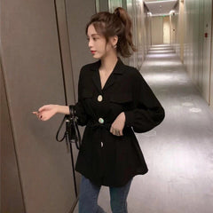 Female Korean Mid-length Lace-up Long-sleeved Chiffon Shirt Design Niche T-shirt Top