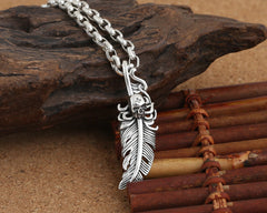 Retro Korean Type Skull Small Feather Pendant