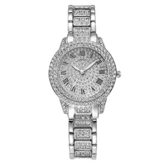 Full Diamond Roman Literal Steel Watch Bracelet Set