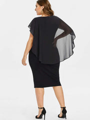 Round Neck Short Sleeve Chiffon Shawl Tight-Fitting Plus Size Dress Women