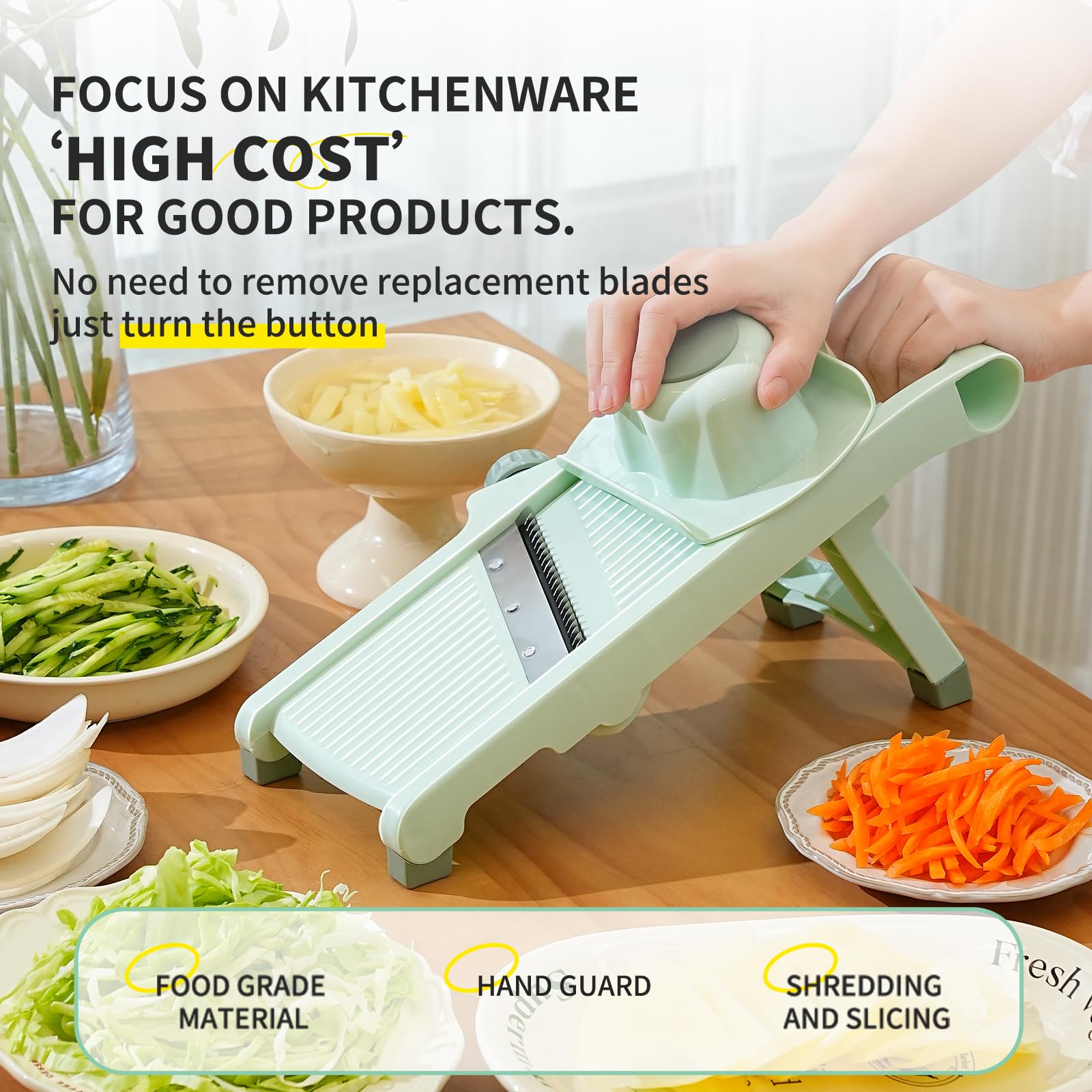 Mandoline vegetable slicer julienne grater – adjustable 304 steel front view