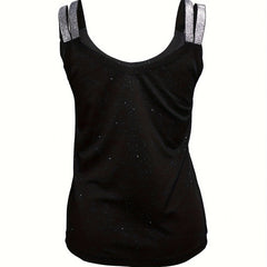 Women's Solid Color Rhinestone Shoulder Strap Sequin Camisole Top