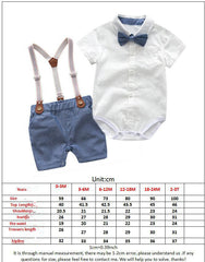 Summer Baby Boy Gentleman Suit Baby Romper Suspender Pants Two-piece British Style Handsome Dress