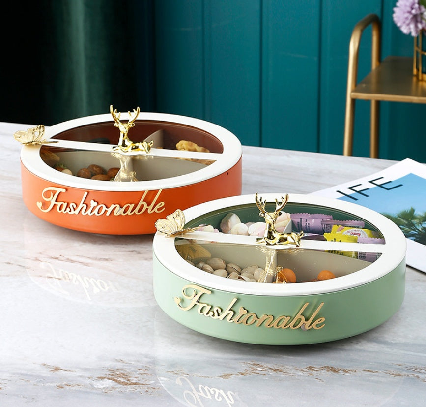Metal fruit bowl snack storage tray – 25cm round candy dish front view