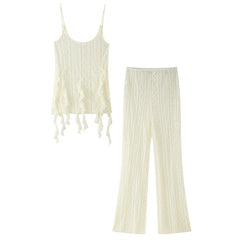 Top And Trousers Two-piece Set With Pointed Lace At Hem