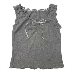 Camisole Wooden Ear Bow Flounce Trim Lace Up Vest For Women
