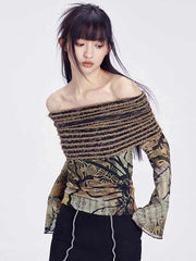 Women's Fashion Floral-print Off-shoulder Top