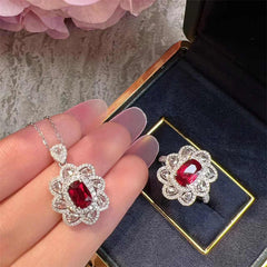 Ruby Ornament Set Three-piece Set Ear Stud And Ring Necklace