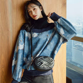 Women's Fashion Stitching Crane Print Sweater