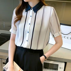 Women's New Style Contrast Color Striped Short Sleeve Shirt