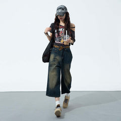 Fashion American Retro Wide Leg Jeans For Women