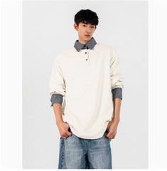 False Two-piece Shirt Collar Patchwork Sweater Male