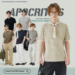 Business Casual Sweater Men's High Sense Summer Contrast Color Lapels