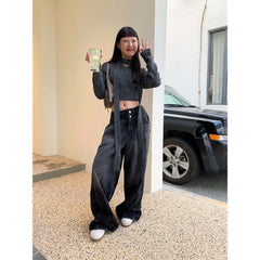 Retro High Waist Double Buckle Design Jeans For Women