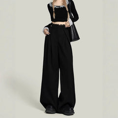 Black Lace Stitching Wide-leg Casual Pants Women