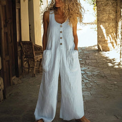 Solid Color Loose Casual Cotton And Linen Jumpsuit