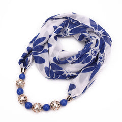 Print Alloy Pendant Scarf Beaded Pendant ScarfPrinted Chiffon Necklace